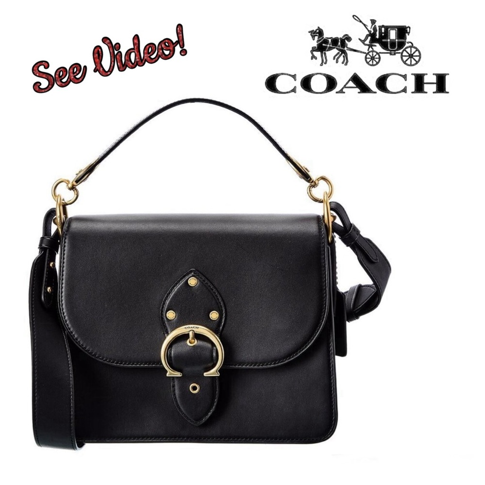 🍒COACH Beat  Glovetanned Leather Shoulder Hand Bag 4597 in Black, Brass🍒